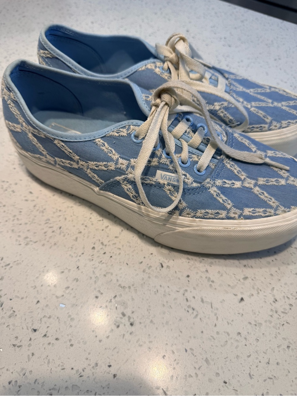 Vans Blue Daisy Embroidered Platform Sneakers